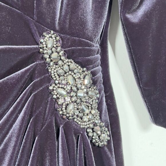 Alex Evenings Velvet Cocktail Dress Sz 14 Purple Side Draped 3/4 Sleeve - Picture 5 of 14